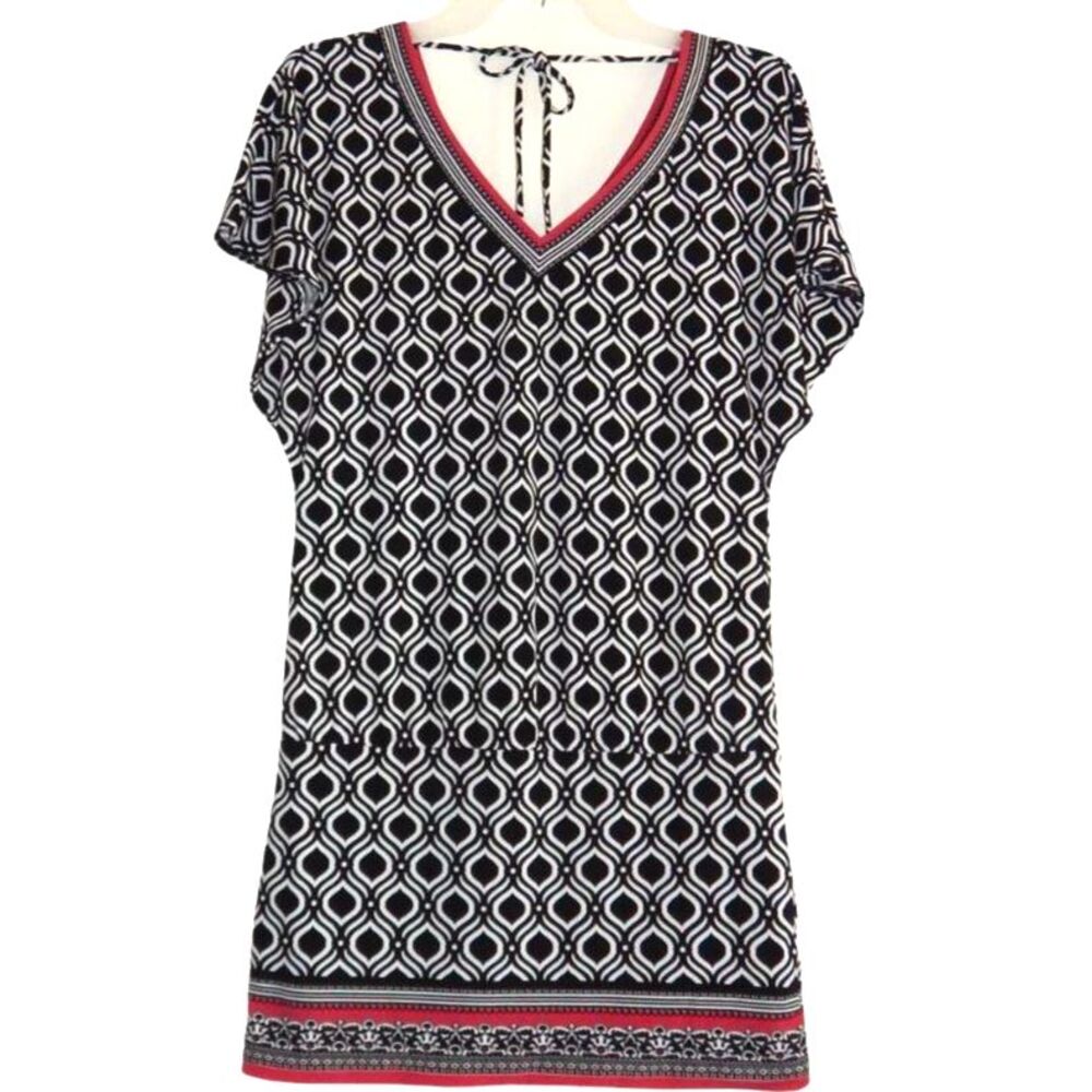 White House Black Market Women’s XXS Black White Ogee Flutter Sleeve Tunic Dress